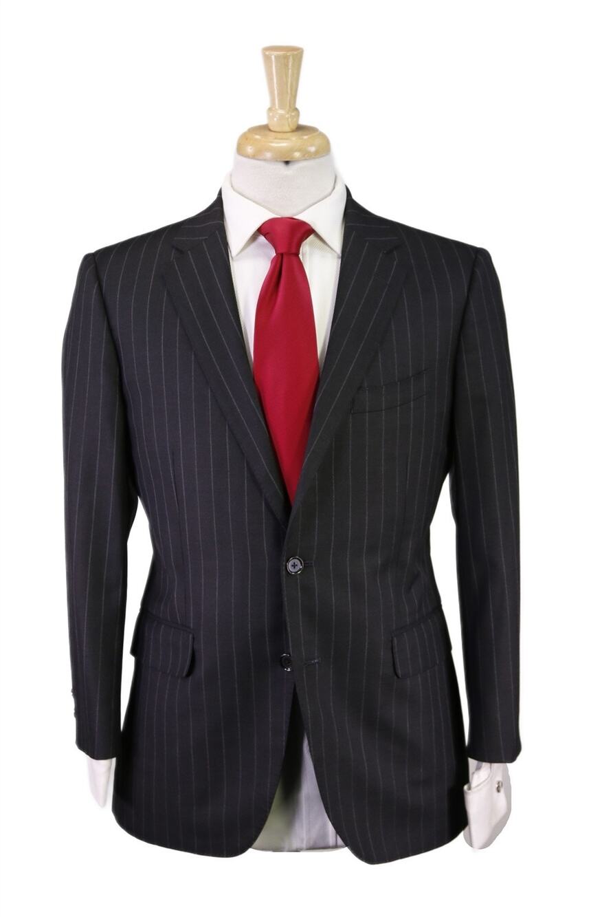 Paul Stuart Charcoal Black Pinstripe 3/2 Rolled Lapel Wool Suit 38S